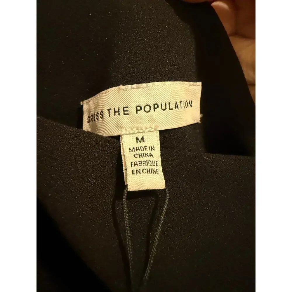 Dress The Population Tiffany One Shoulder Bow Black Midi Sheath Medium M NWT - Picture 10 of 10